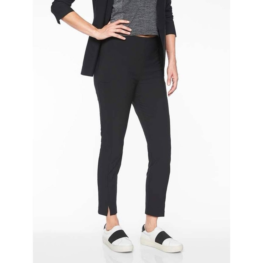ATHLETA Women's Wander Slim Ankle Pant Sz 12 Black Cargo Pockets Back Zipper